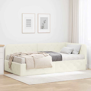 Eckbettgestell Creme Samt 100x200 cm