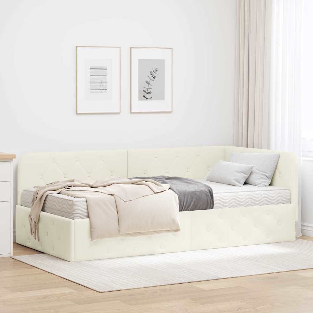 Eckbettgestell Creme Samt 100x200 cm