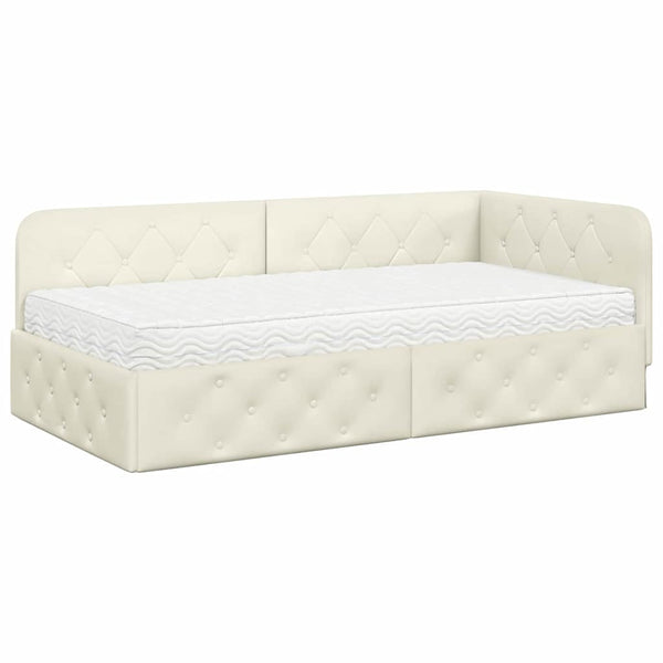 Eckbettgestell Creme Samt 100x200 cm