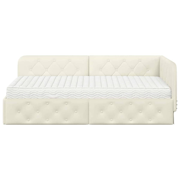 Eckbettgestell Creme Samt 100x200 cm