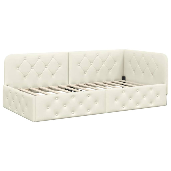 Eckbettgestell Creme Samt 100x200 cm