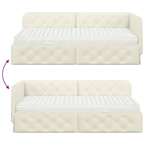 Eckbettgestell Creme Samt 100x200 cm