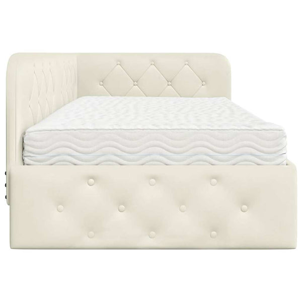 Eckbettgestell Creme Samt 100x200 cm