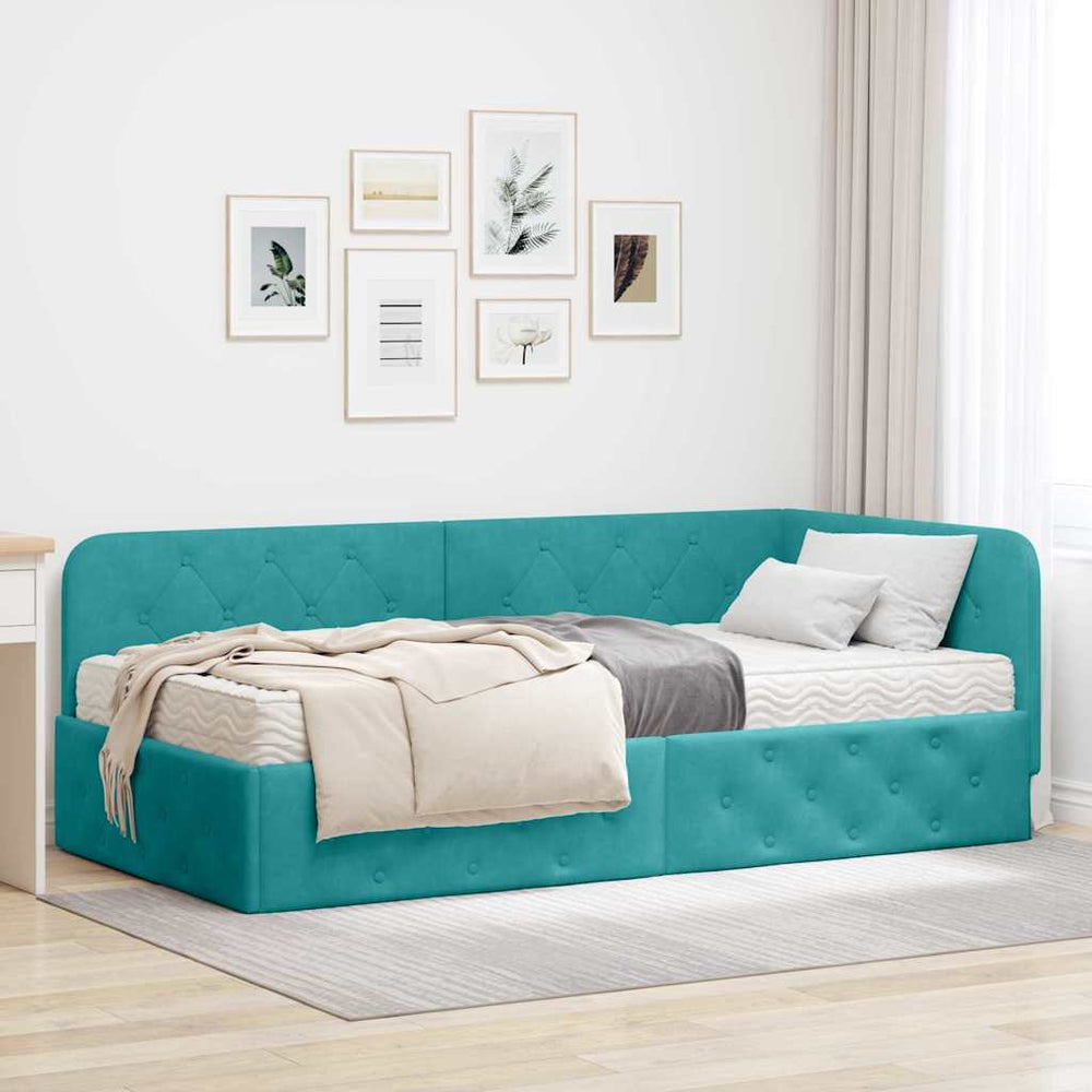 Eckbettgestell Türkis Samt 100x200 cm