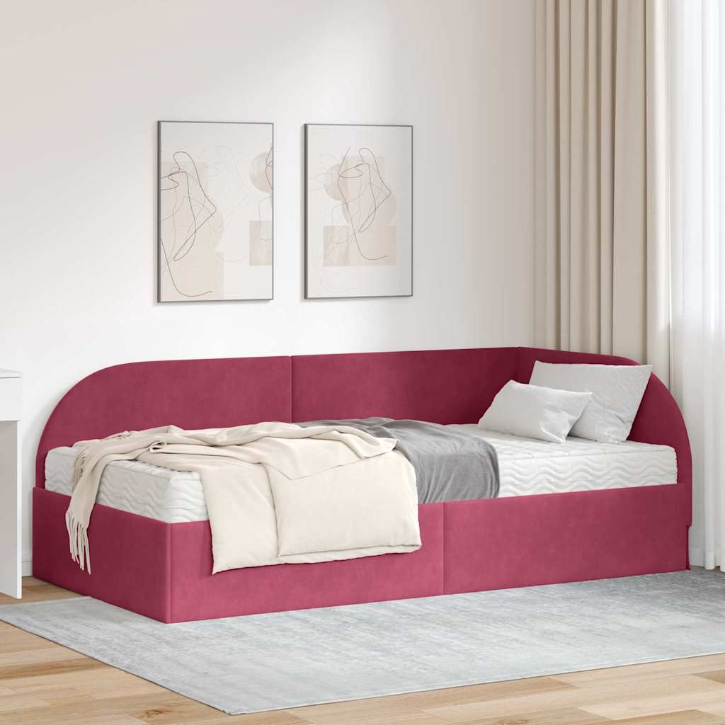 Eckbett mit Matratze Rot Samt