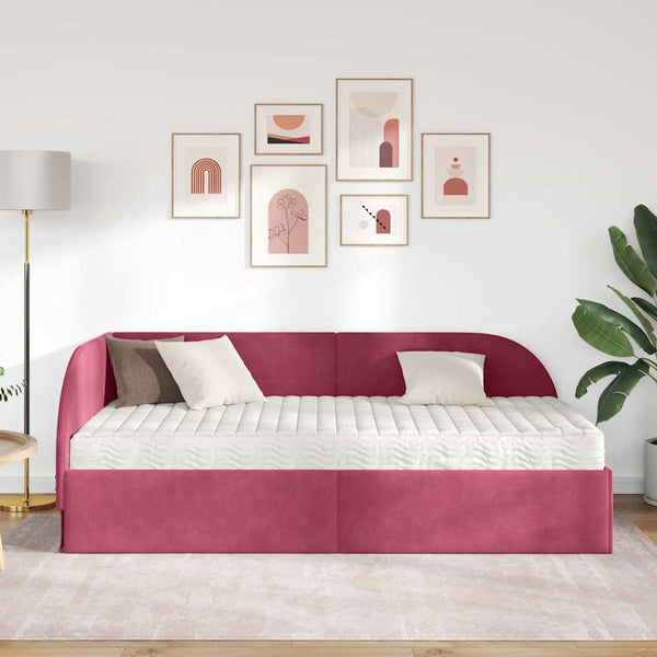 Eckbett mit Matratze Rot Samt