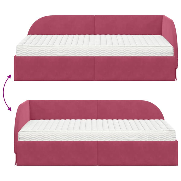 Eckbett mit Matratze Rot Samt
