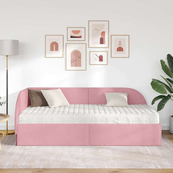 Eckbett mit Matratze Rosa Samt