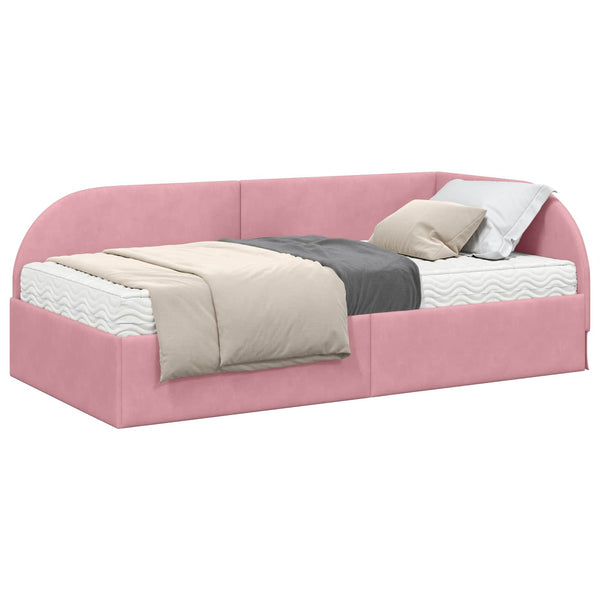 Eckbett mit Matratze Rosa Samt