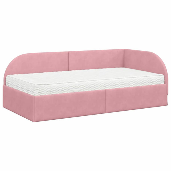 Eckbett mit Matratze Rosa Samt