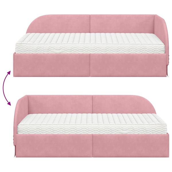 Eckbett mit Matratze Rosa Samt