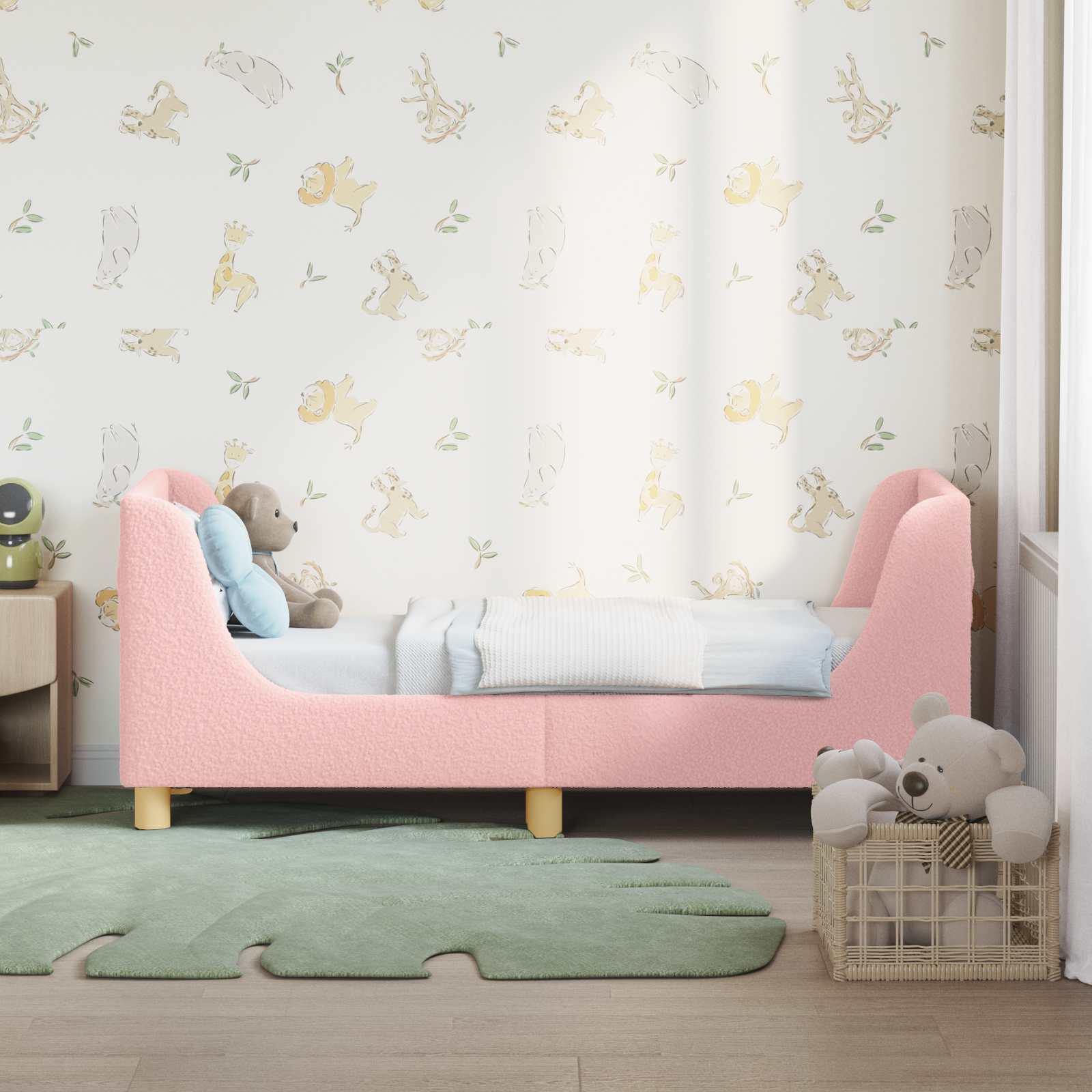 Rosa Kinderbett 70x140 cm mit Kopfteil