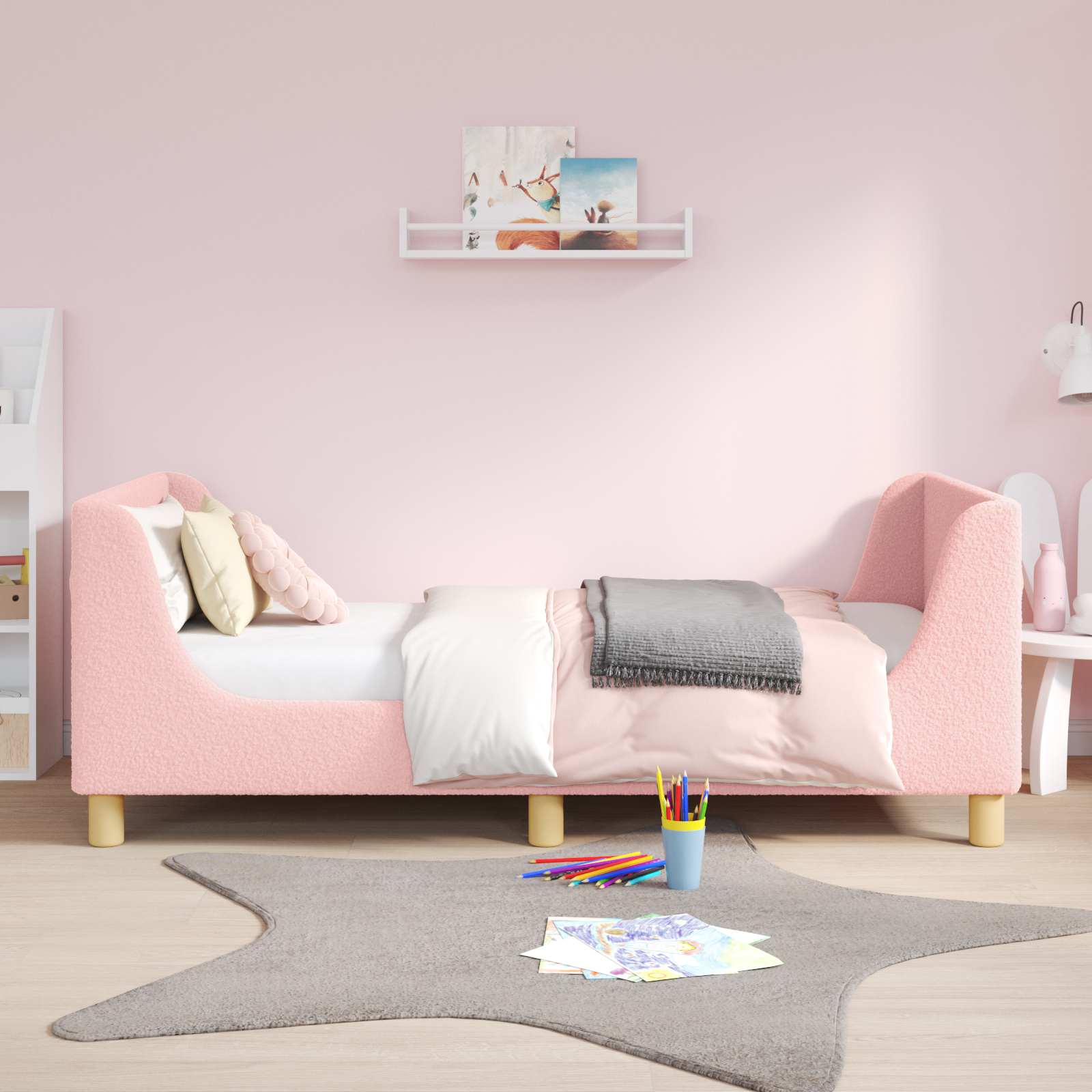 Rosa Kinderbett 80x160cm mit Kopfteil