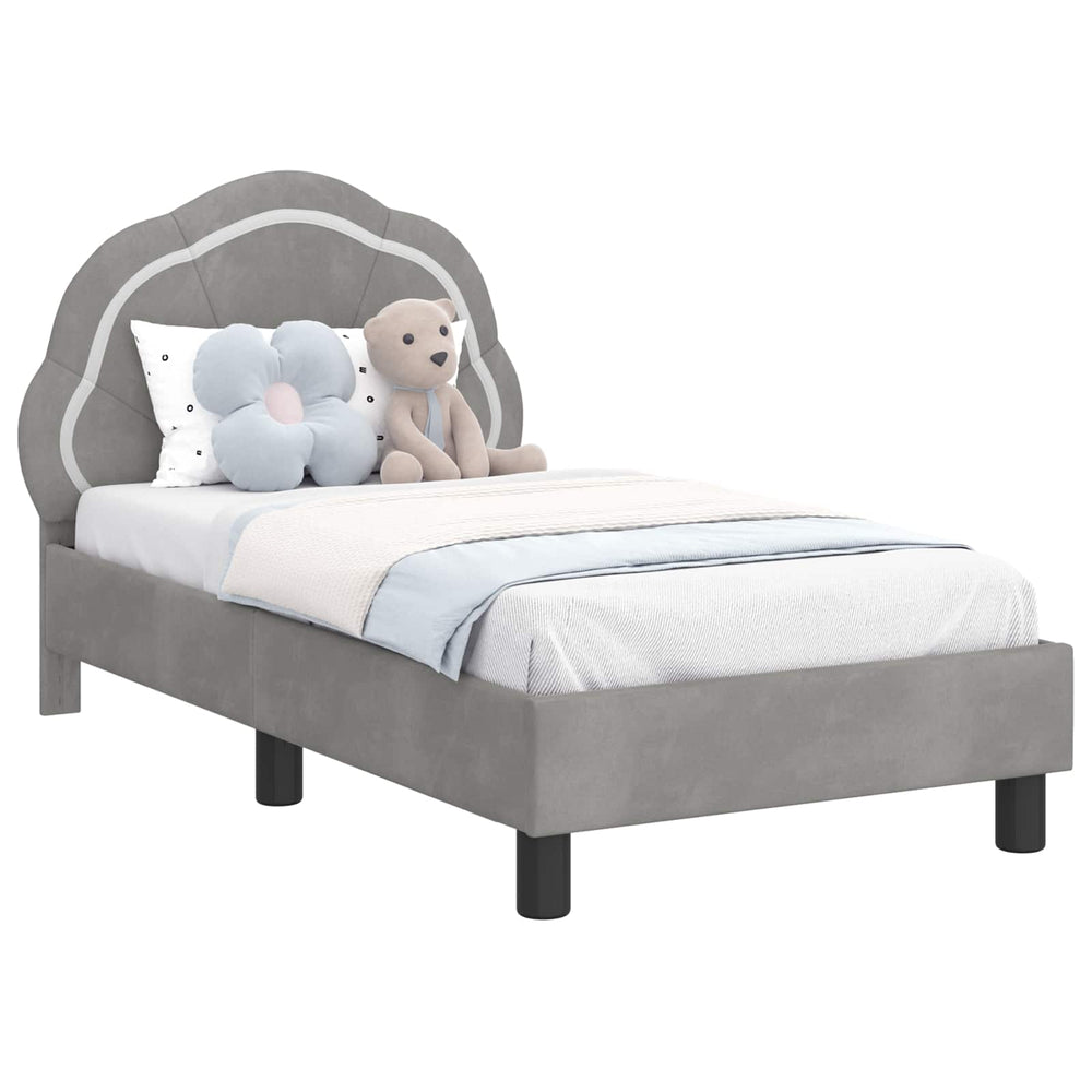 Kinderbettgestell mit Kopfteil Hellgrau Samt 70x140 cm