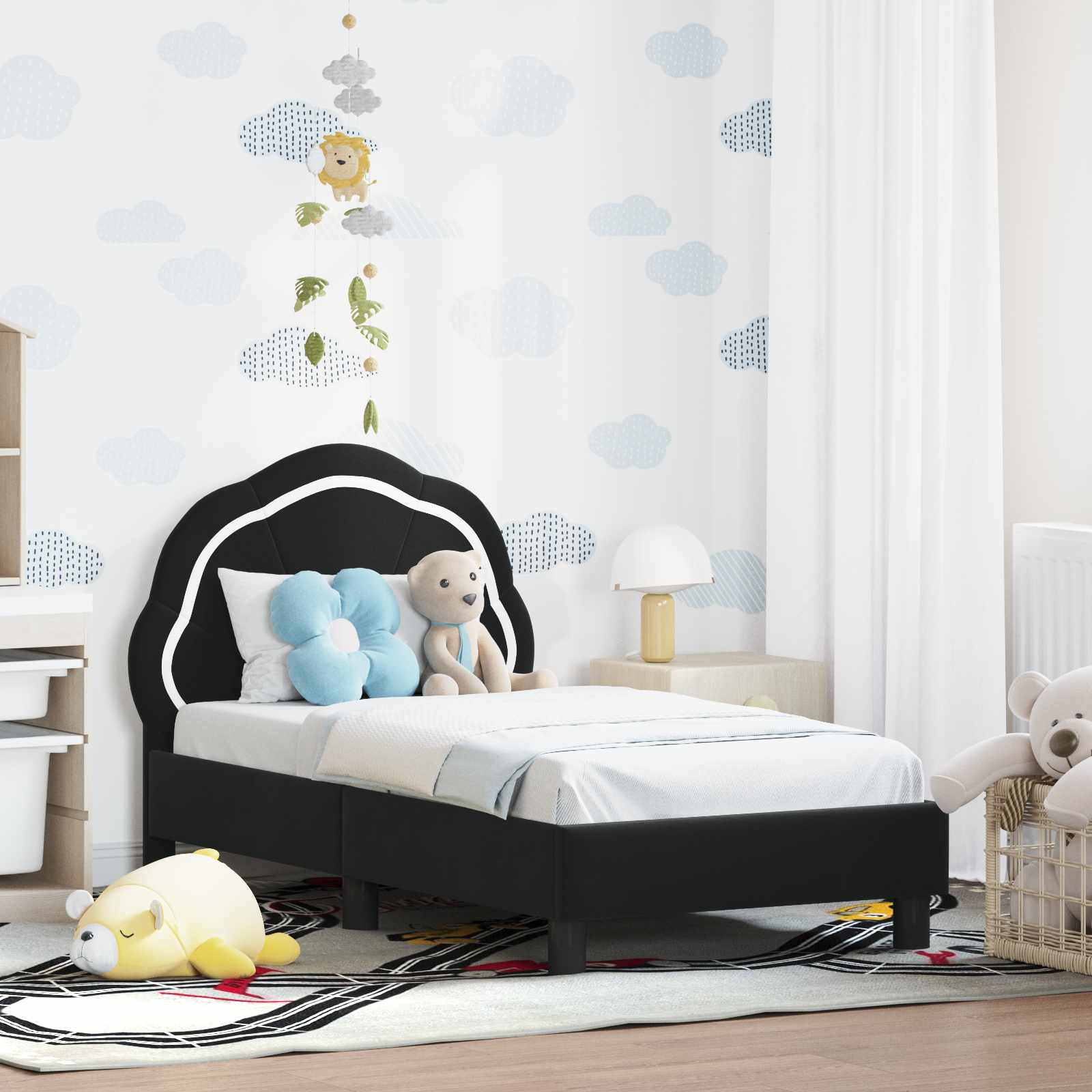 Schwarzes Kinderbettgestell Samt 70x140 cm