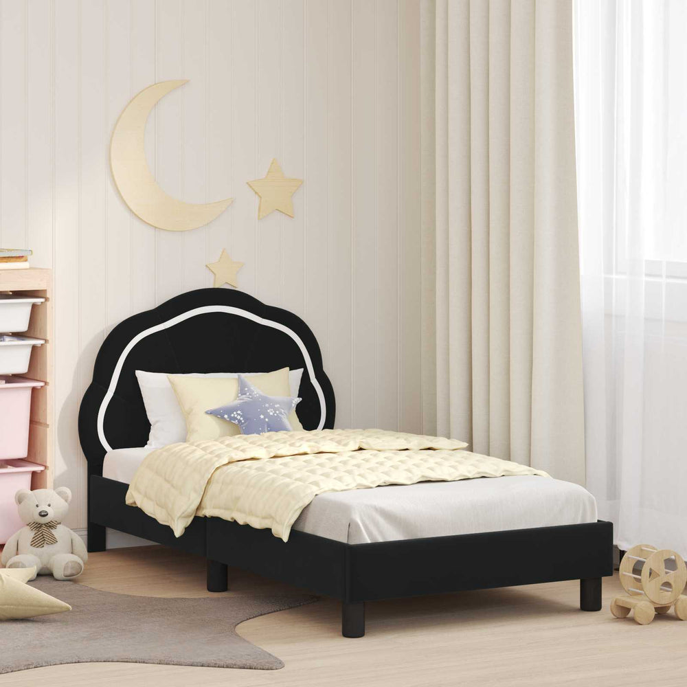 Schwarzes Kinderbettgestell mit Kopfteil Samt 80x160 cm
