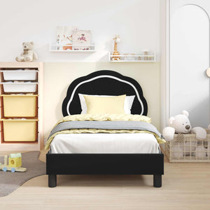 Schwarzes Kinderbettgestell mit Kopfteil Samt 80x160 cm