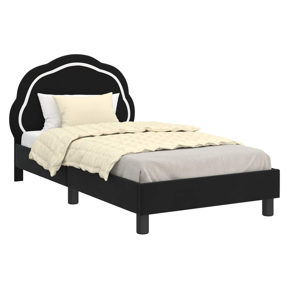 Schwarzes Kinderbettgestell mit Kopfteil Samt 80x160 cm