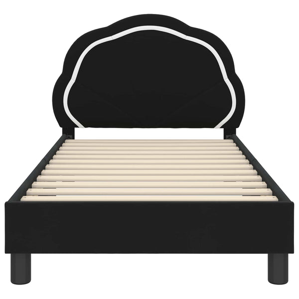 Schwarzes Kinderbettgestell mit Kopfteil Samt 80x160 cm