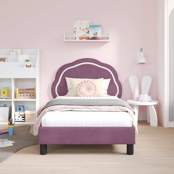 Lila Kinderbett 80x160 cm mit Kopfteil