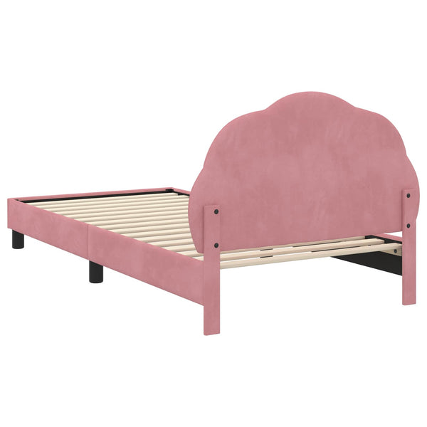 Rosa Kinderbett 80x200 cm mit Samt-Kopfteil