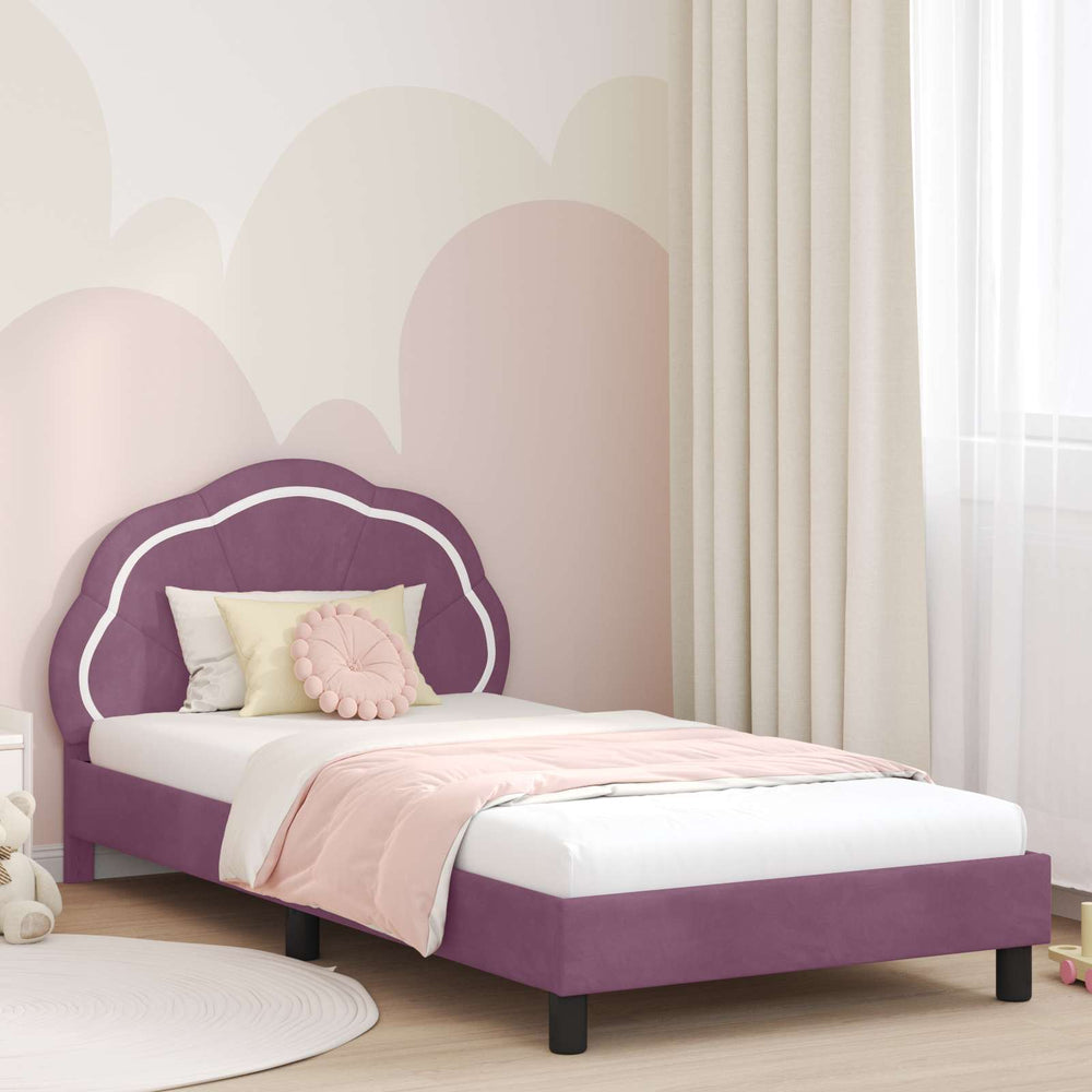 vidaXL Cadre de lit enfant avec tête de lit velours violet 90 x 190 cm