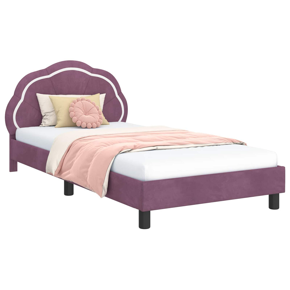 vidaXL Cadre de lit enfant avec tête de lit velours violet 90 x 190 cm