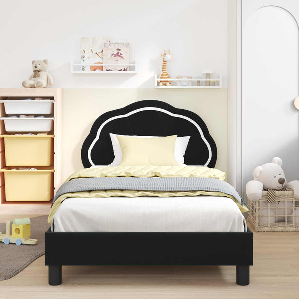 Kinderbettgestell mit Kopfteil Schwarz 90x200 cm Samt