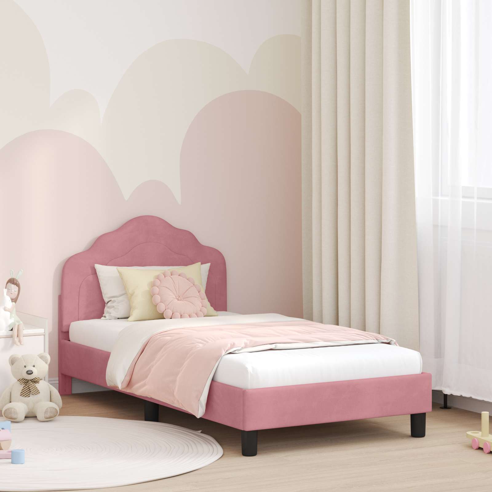 Rosa Kinderbett 80x160 cm Samt