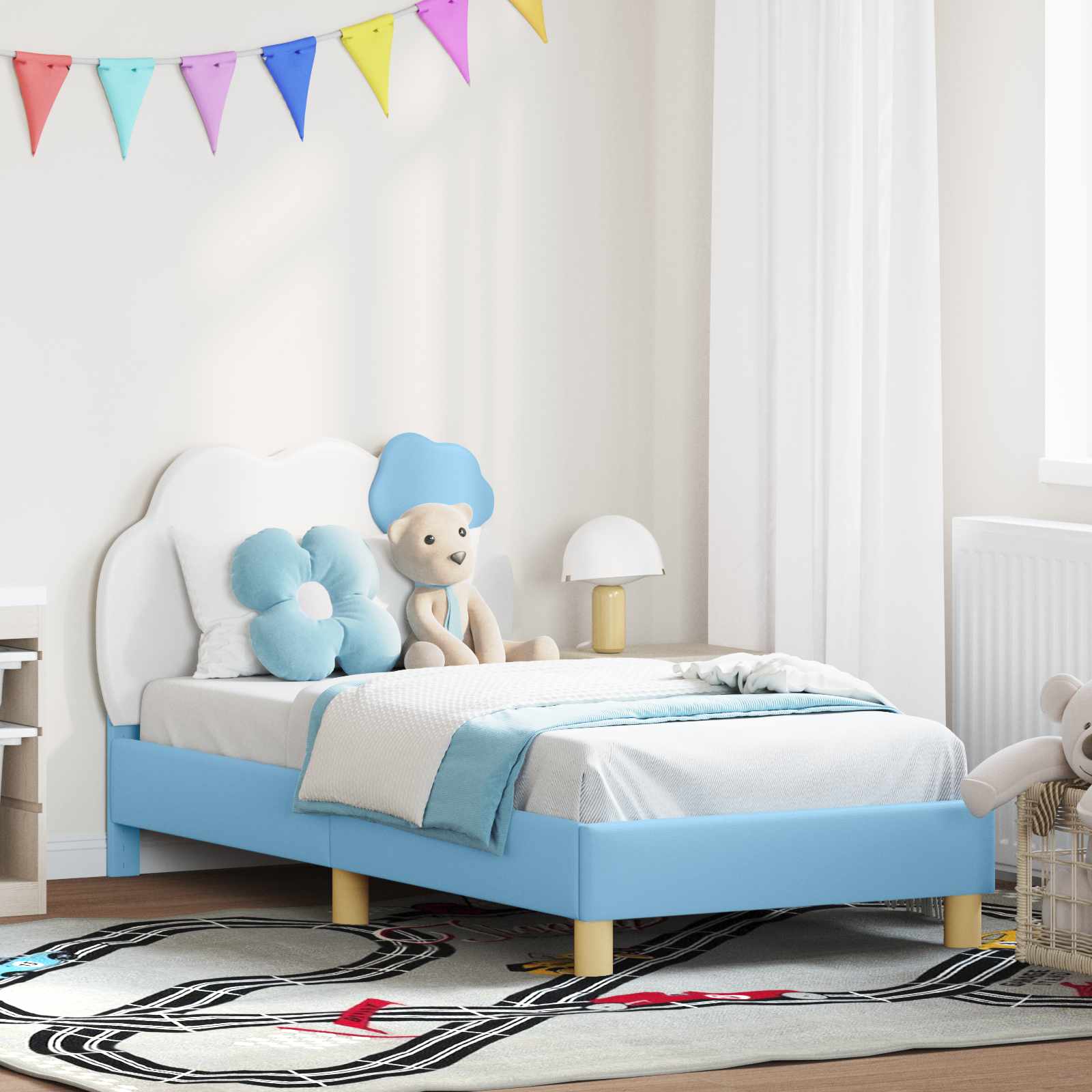 Blaues Kinderbett 80x160 cm mit Kopfteil