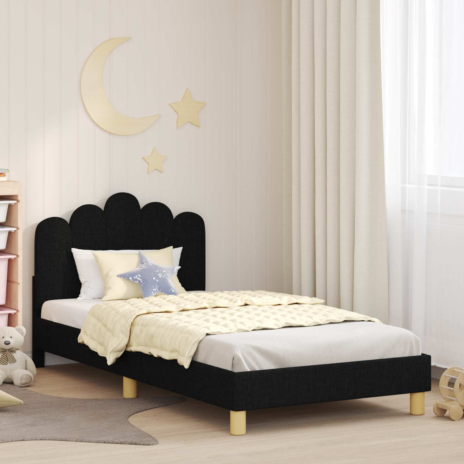 Kinderbettgestell mit Kopfteil 90x190 cm Schwarz