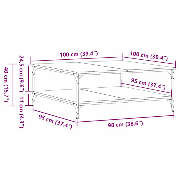 Schwarzer Couchtisch Eichenoptik 100x100 cm