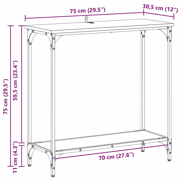 Konsolentisch Altholz mit Regal 75 cm