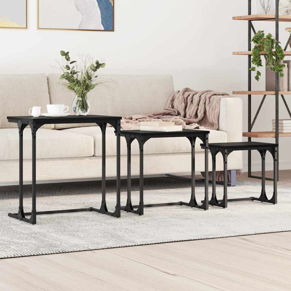 Nesting Couchtisch 3er-Set, Schwarz Eiche