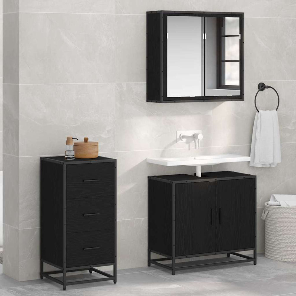 Schwarzes Sideboard Eichenoptik, 76 cm