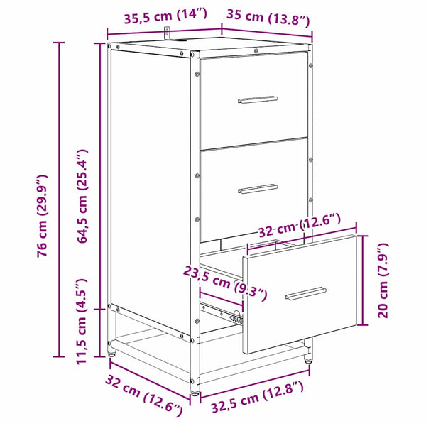 Schwarzes Sideboard Eichenoptik, 76 cm