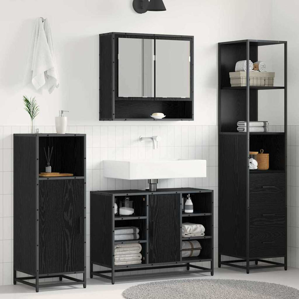 vidaXL Meuble de salle de bain noir aspect chêne 35 x 37,5 x 166 cm