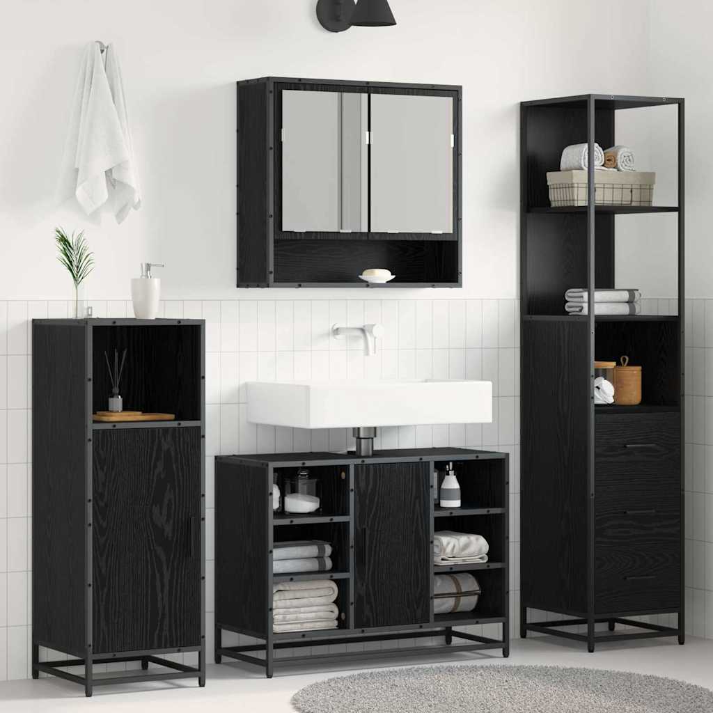 Badezimmermöbel Set Schwarz Eiche 35x37,5x166cm