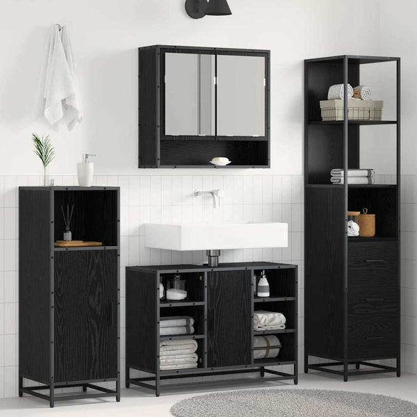 Badezimmermöbel Set Schwarz Eiche 35x37,5x166cm