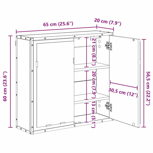Wandregal Altholz 65x20x60 cm