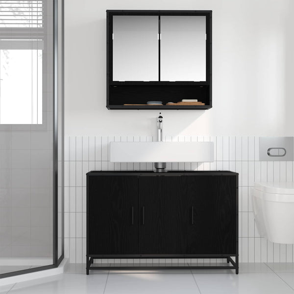 Badezimmerschrank Schwarz Eiche 90x33x60 cm