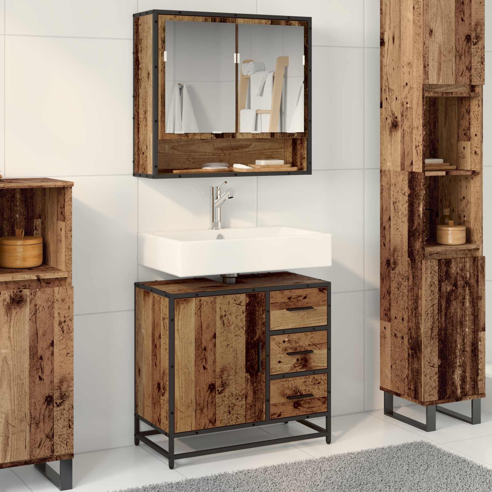 Badezimmerschrank Altholz 65x33x60cm