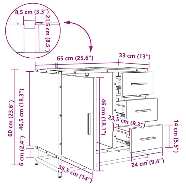 Badezimmerschrank Altholz 65x33x60cm