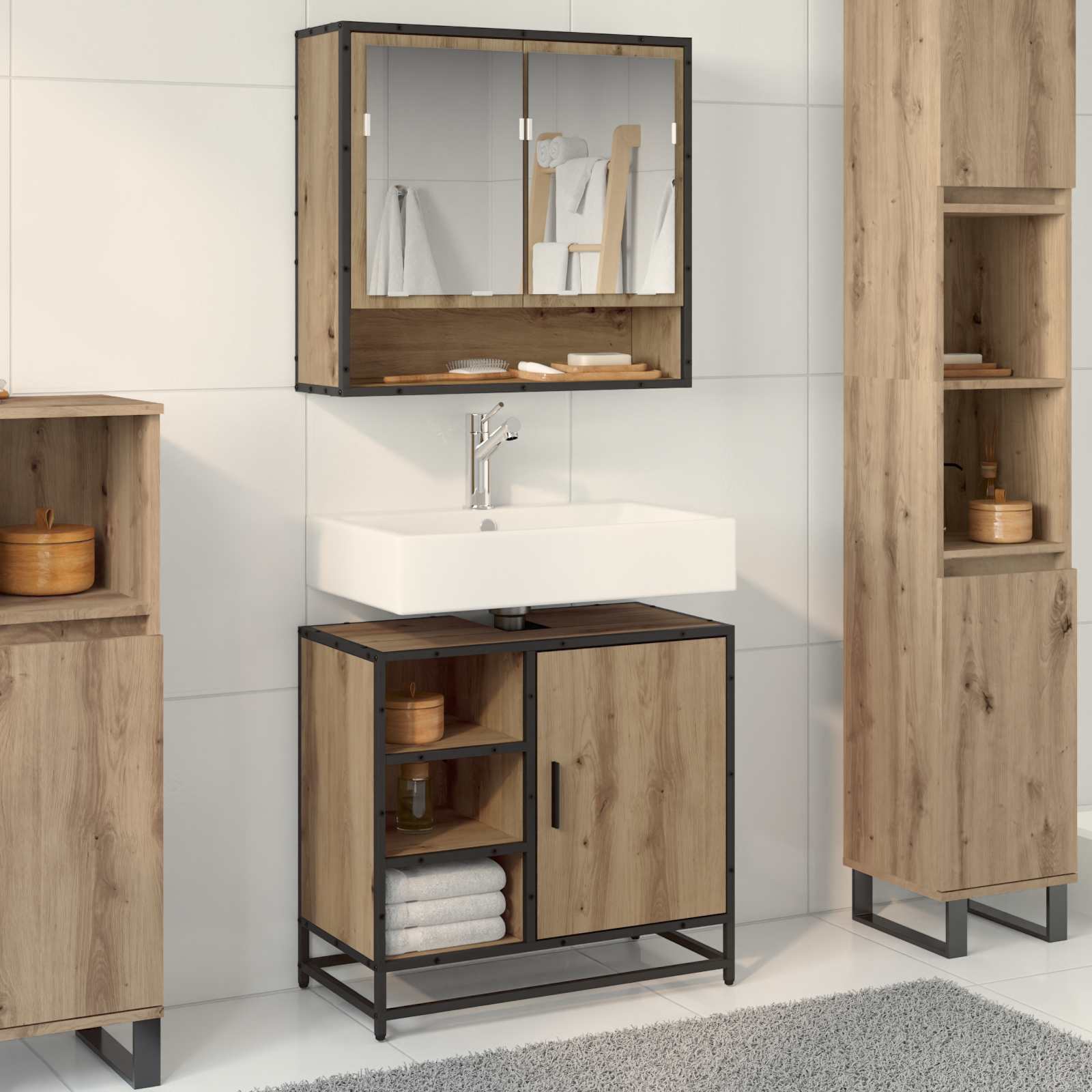 vidaXL Meuble de salle de bain chêne artisan 65x33x60 cm bois d'ingénierie