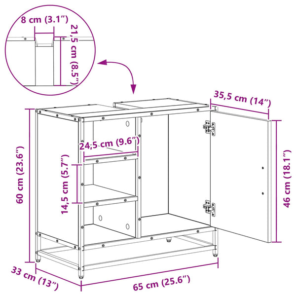 vidaXL Meuble de salle de bain chêne artisan 65x33x60 cm bois d'ingénierie