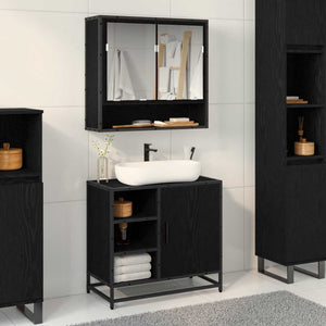 Badschrank Schwarz Eichen-Optik, 65 cm