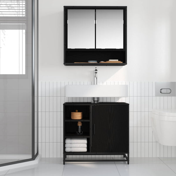 Badschrank Schwarz Eichen-Optik, 65 cm