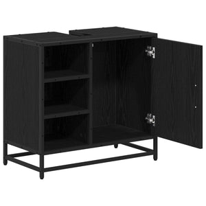 Badschrank Schwarz Eichen-Optik, 65 cm