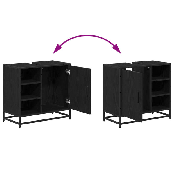 Badschrank Schwarz Eichen-Optik, 65 cm