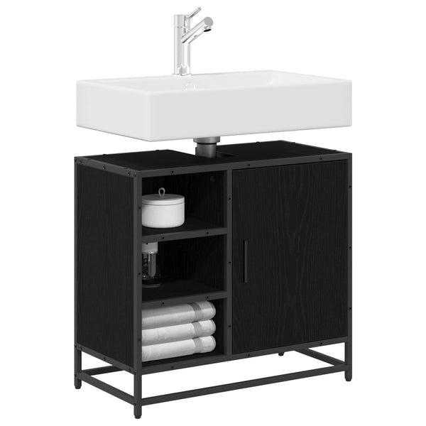 Badschrank Schwarz Eichen-Optik, 65 cm